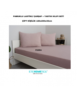 ETE HOMETEX Çift Kişilik Pamuklu Lastikli Çarşaf Takımı 180x200x30cm PUDRA 8696474231828